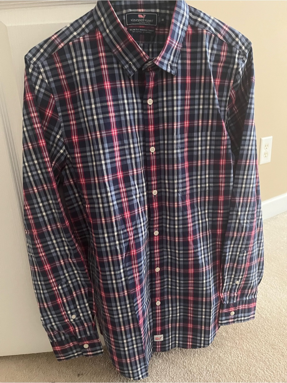 Vineyard Vines Navy, Red & White Plaid Button-Down Dress Shirt